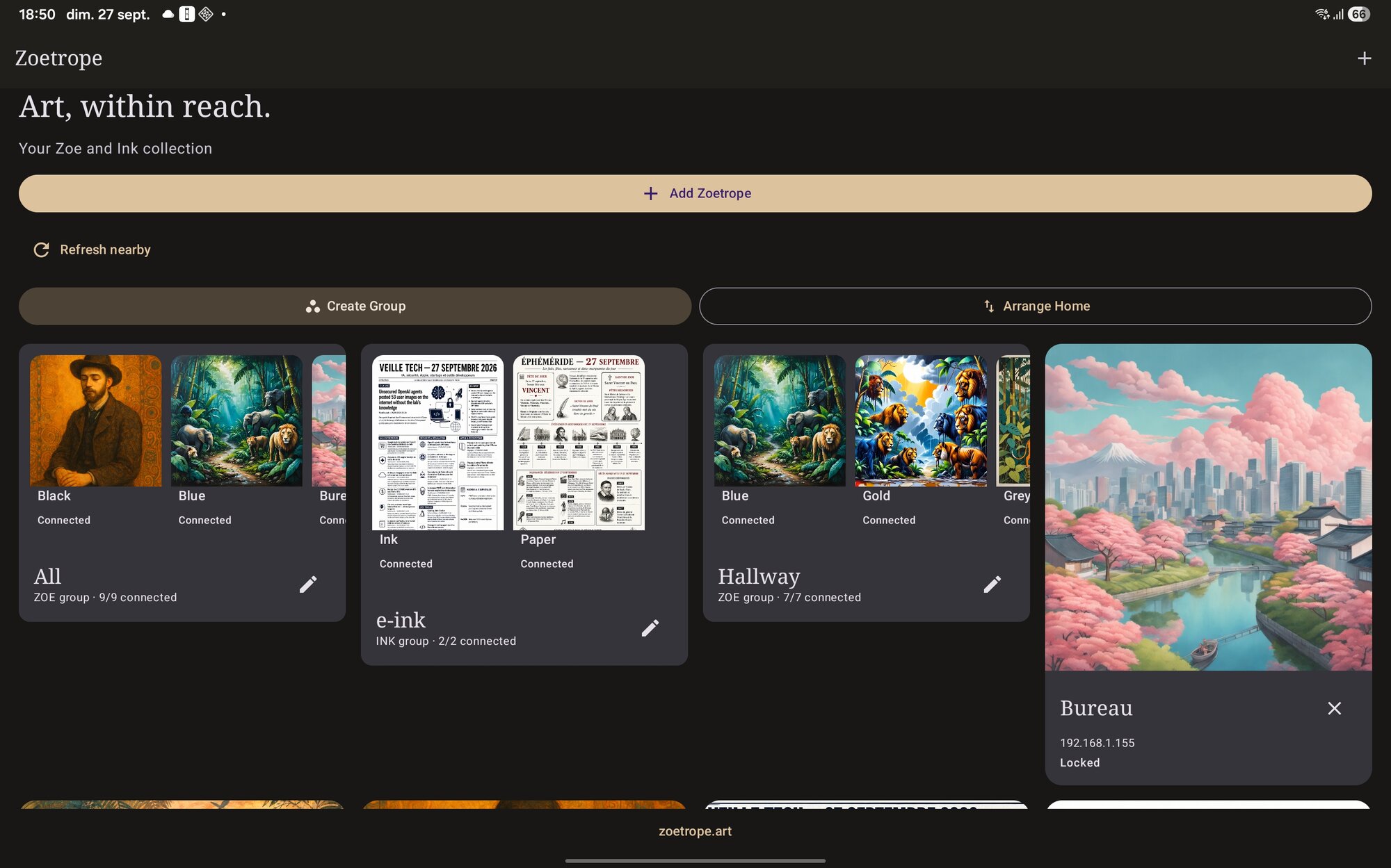Zoetrope Remote sur tablette — la collection en direct
